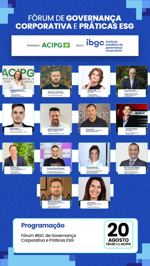 evento que acontecerá na sede da Associação Comercial, Industrial e Empresarial de Ponta Grossa (ACIPG), com uma intensa programação que reunirá especialistas em governança corporativa e práticas ESG.