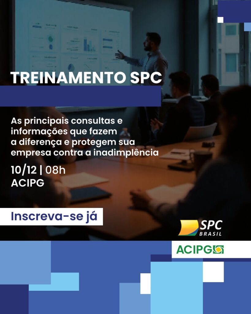 A Associação Comercial, Industrial e Empresarial de Ponta Grossa (ACIPG) promove no dia 10 de dezembro um treinamento especializado sobre consultas ao SPC (Serviço de Proteção ao Crédito)